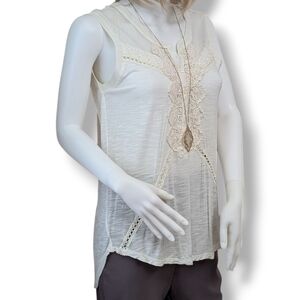 American Eagle Sleeveless Lace Detail Top in Soft Ivory